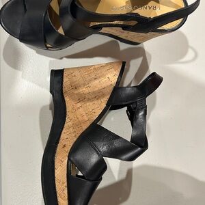 Franco Sarto Black Leather Wedges